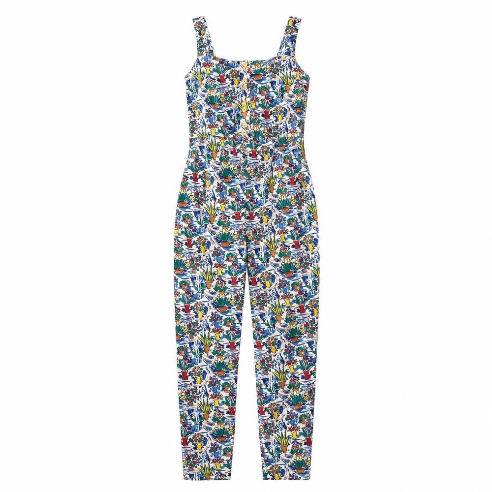 Vintage Gitano MA Women Cotton Garden Print Jumpsuit Novelty Potted Plant Medium